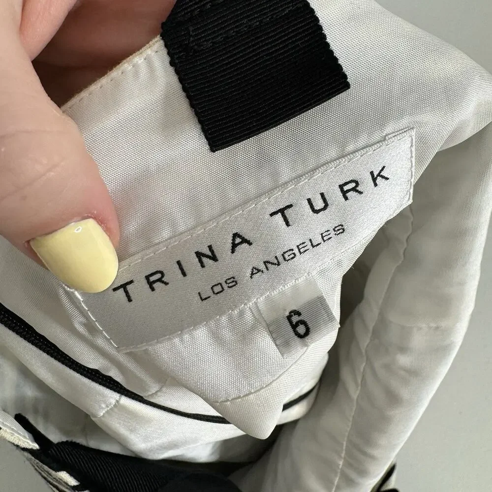 Trina Turk Womens Dress 6 Black Abstract Print Sheath Retro Groovy Cocktail‎